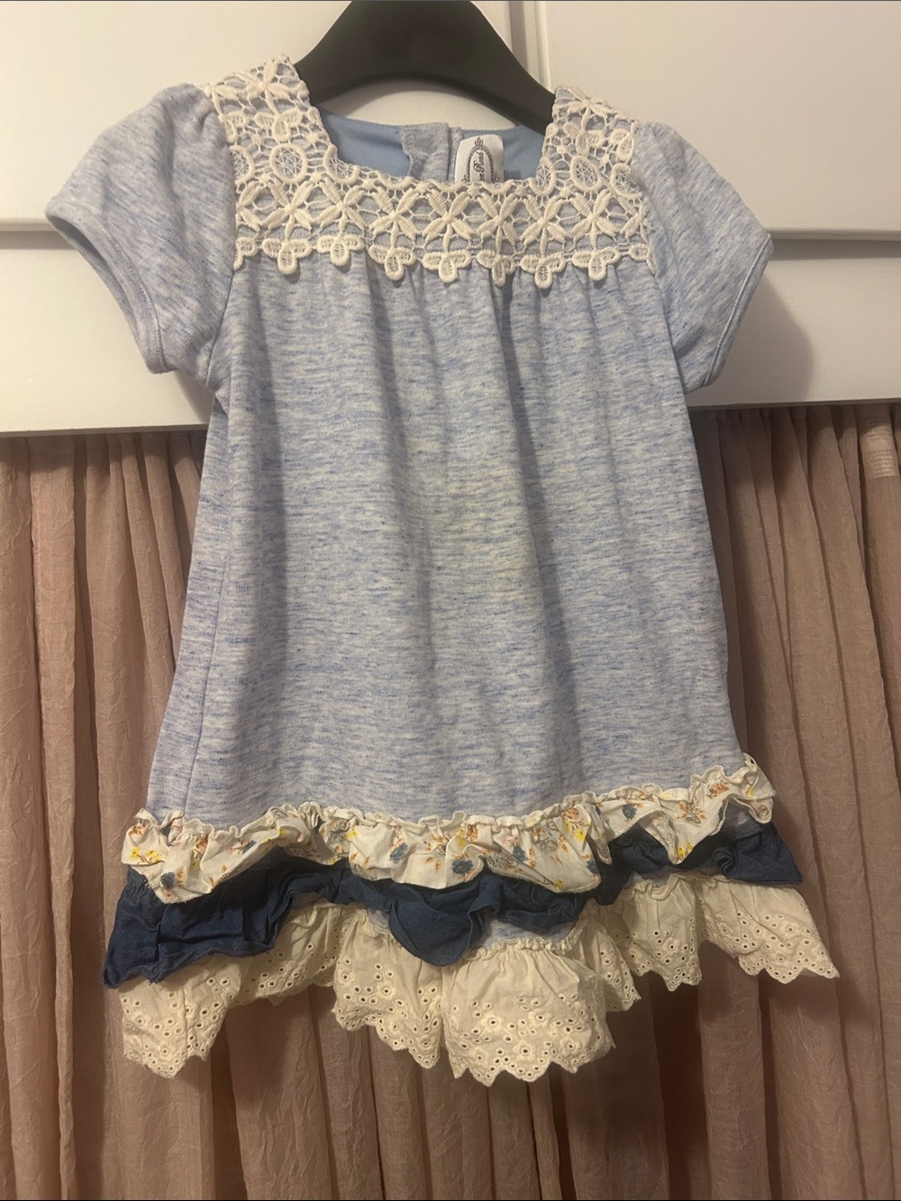 Girls' Light Blue Lace-Yoke Ruffle Tunic - Bearington Road